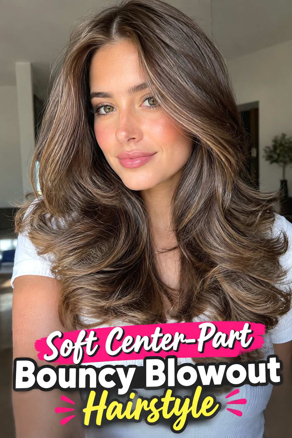 Soft Center-Part Bouncy Blowout Hairstyle