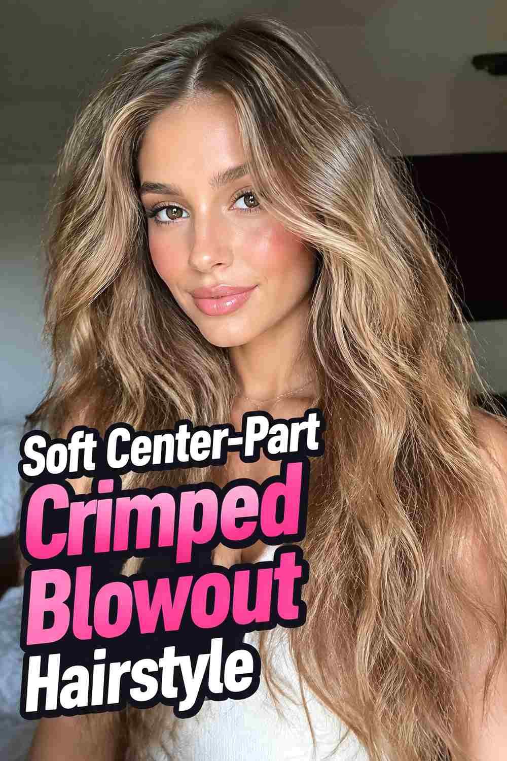 1. Soft Center Part Crimped Blowout Hairstyle