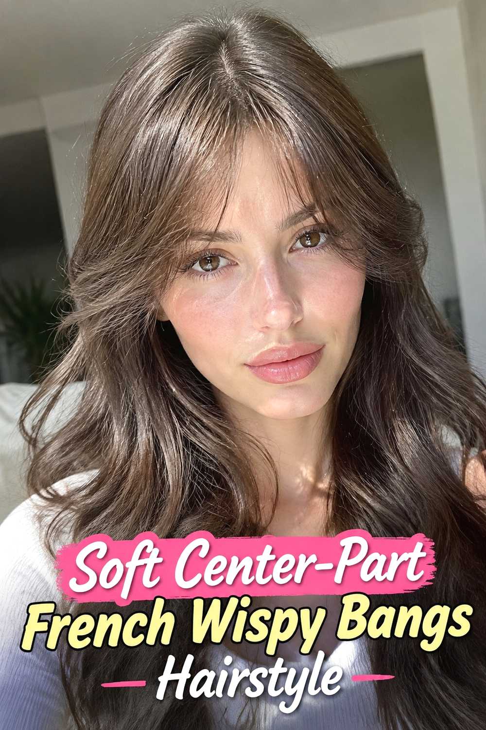 2. Soft Center Part French Wispy Bangs Hairstyle