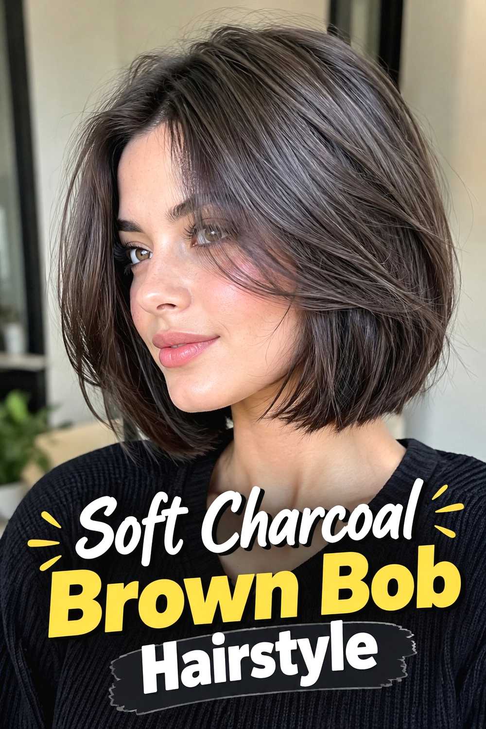 10. Soft Charcoal Brown Bob Hairstyle