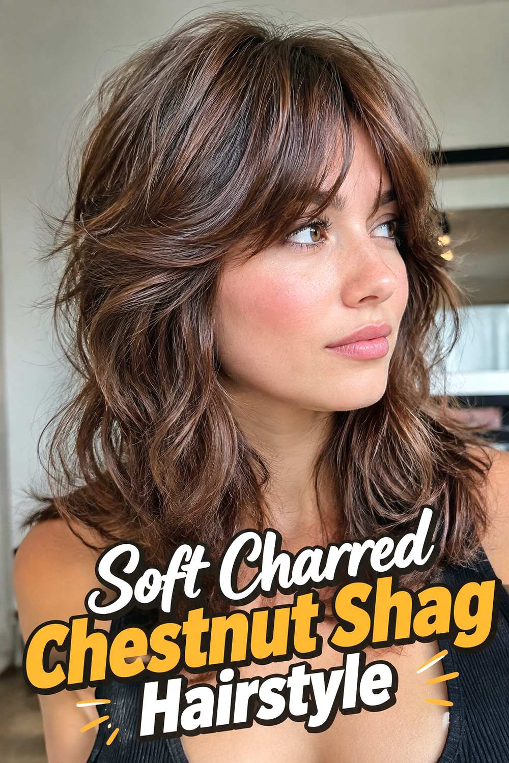 Soft Charred Chestnut Shag Hairstyle