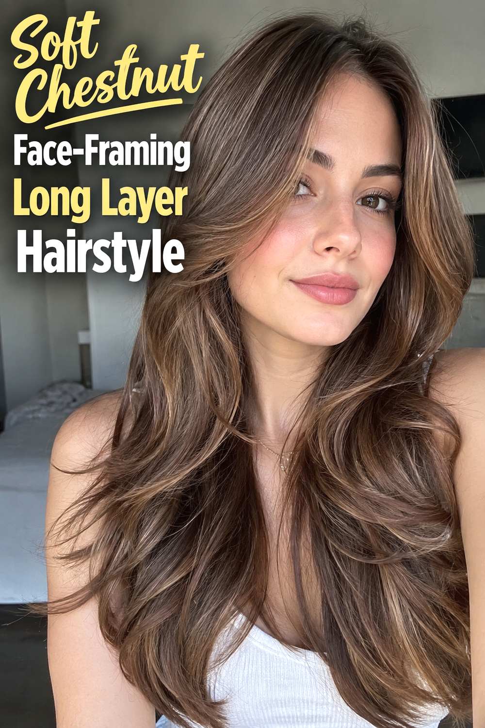 1. Soft Chestnut Face Framing Long Layer Hairstyle
