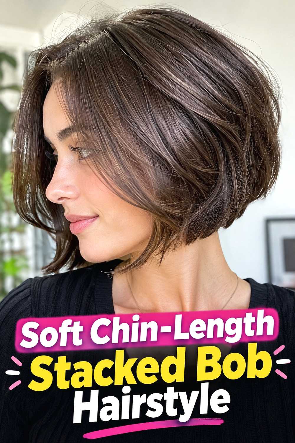 7. Soft Chin Length Stacked Bob Hairstyle