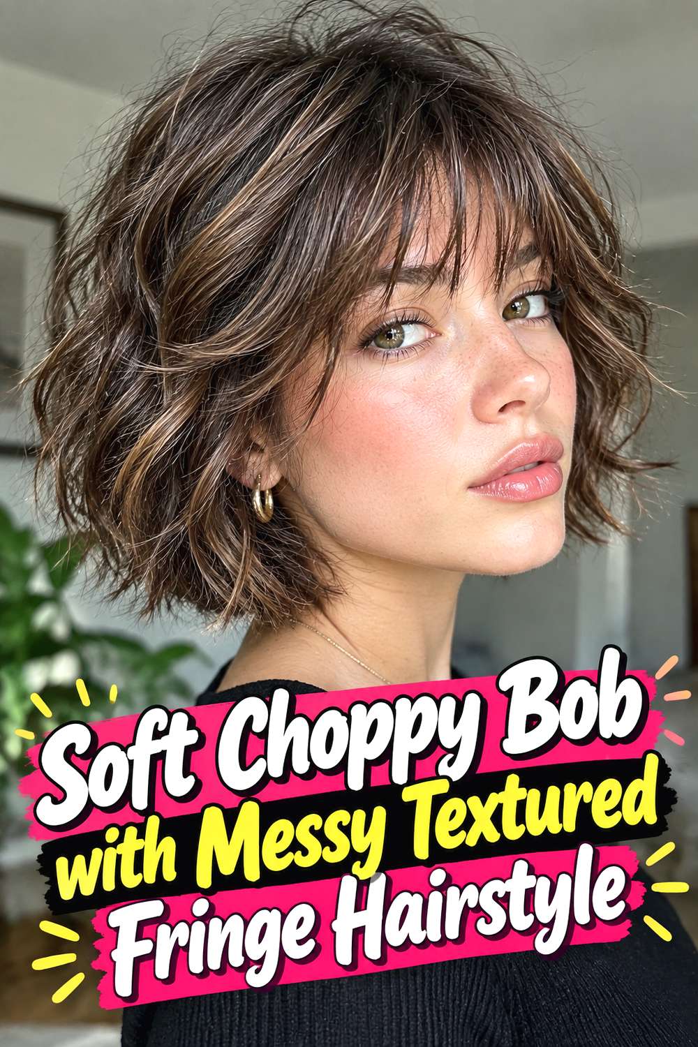 Soft Choppy Bob with Messy Textured Fringe Hairstyle