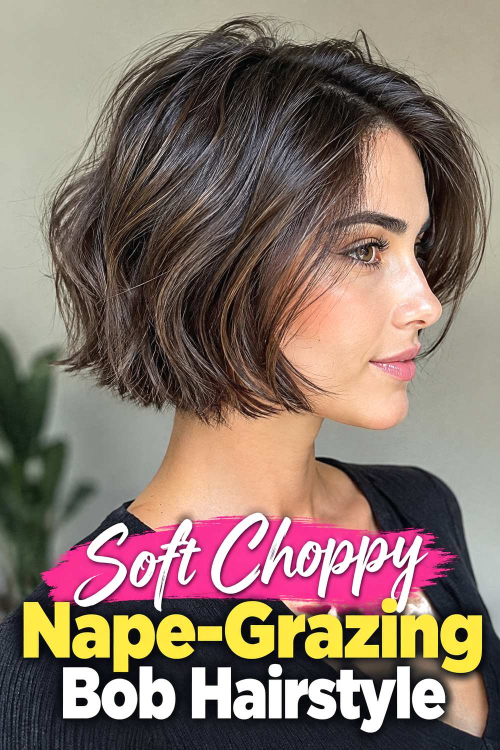1. Soft Choppy Nape Grazing Bob Hairstyle