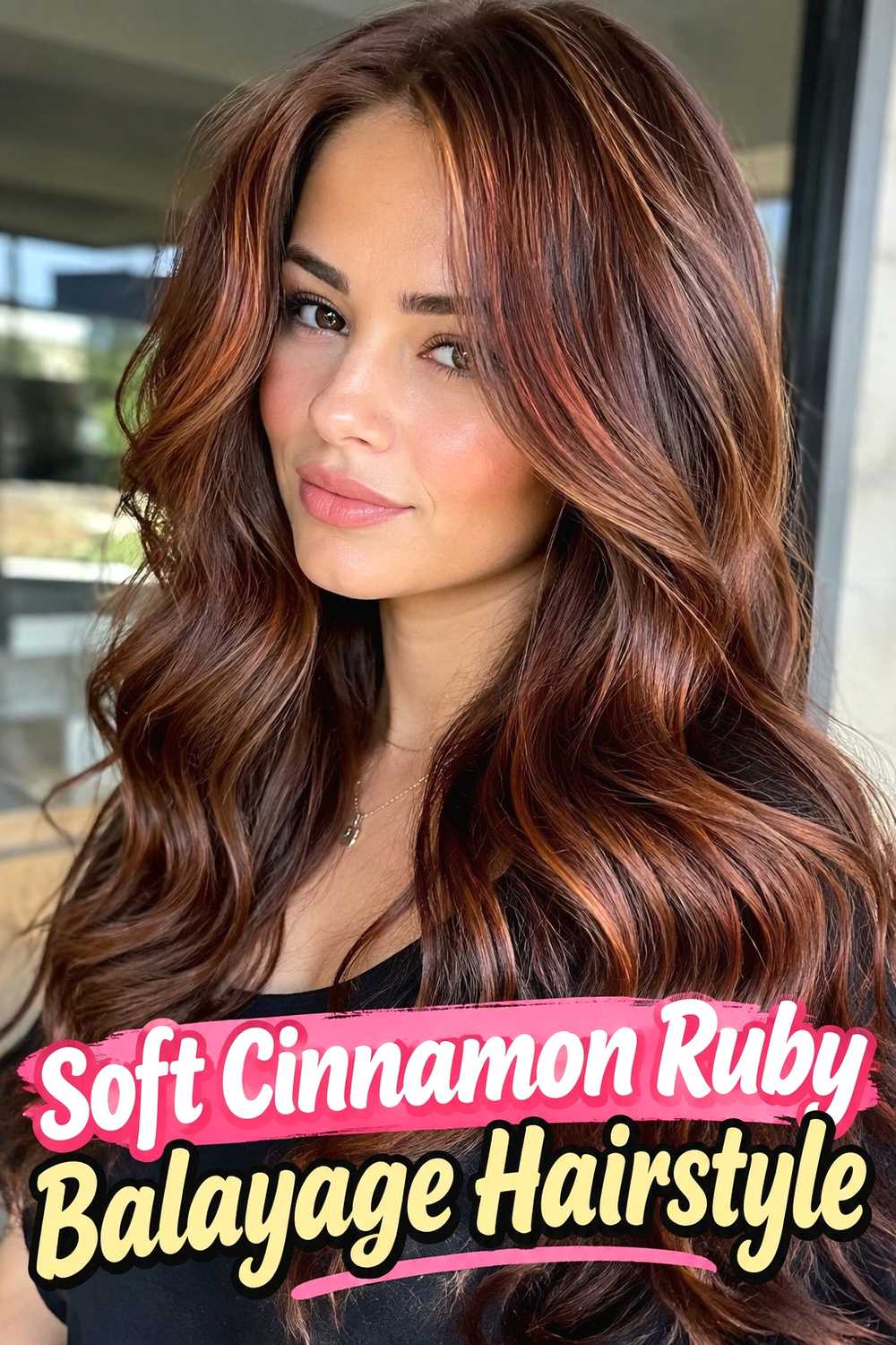 2. Soft Cinnamon Ruby Balayage Hairstyle
