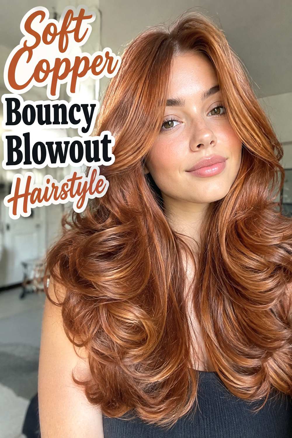 Soft Copper Bouncy Blowout Hairstyle