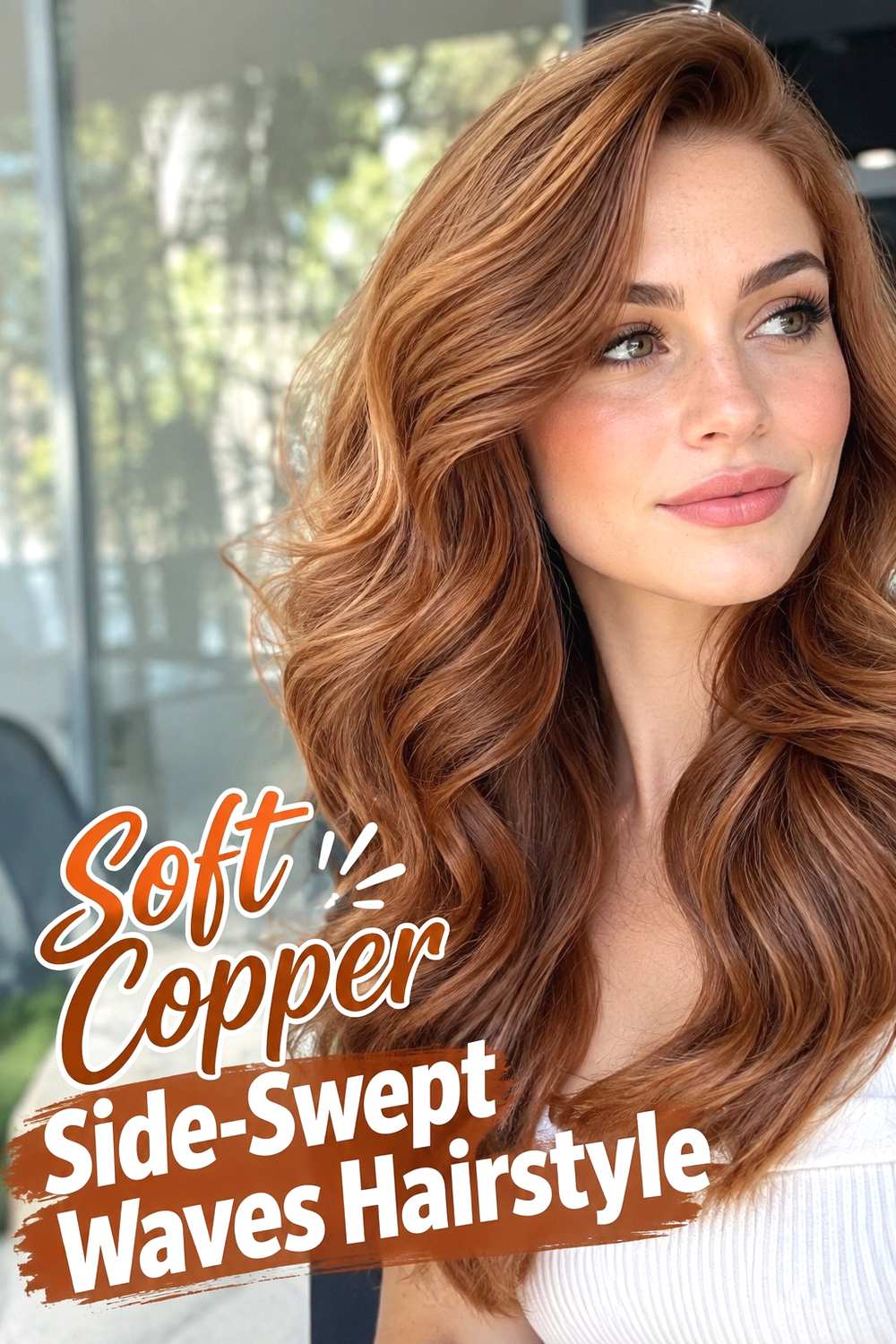 14. Soft Copper Side Swept Waves Hairstyle