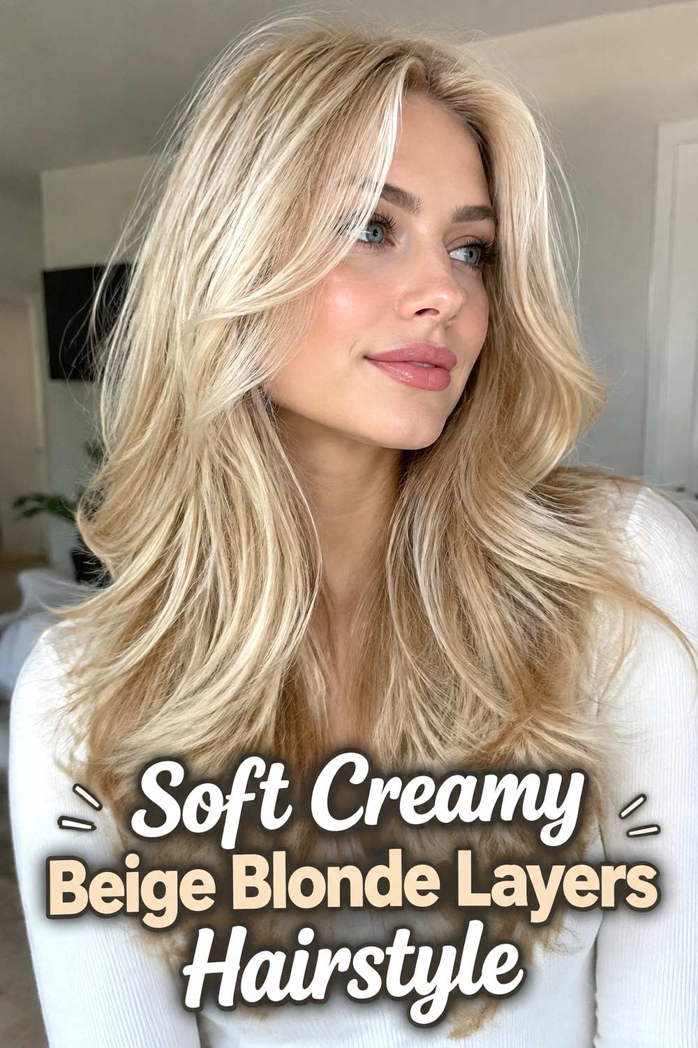 Soft Creamy Beige Blonde Layers Hairstyle