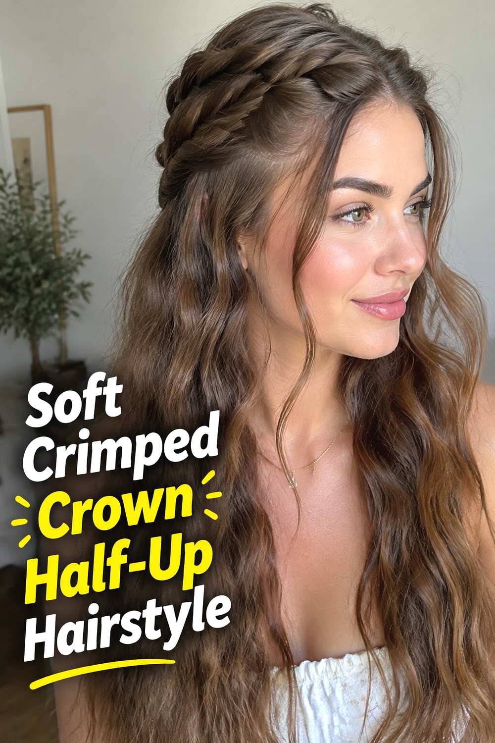 Soft Crimped Crown Half-Up Hairstyle