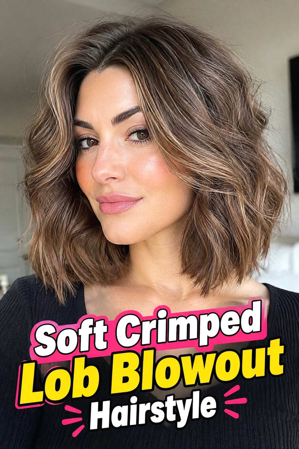 4. Soft Crimped Lob Blowout Hairstyle