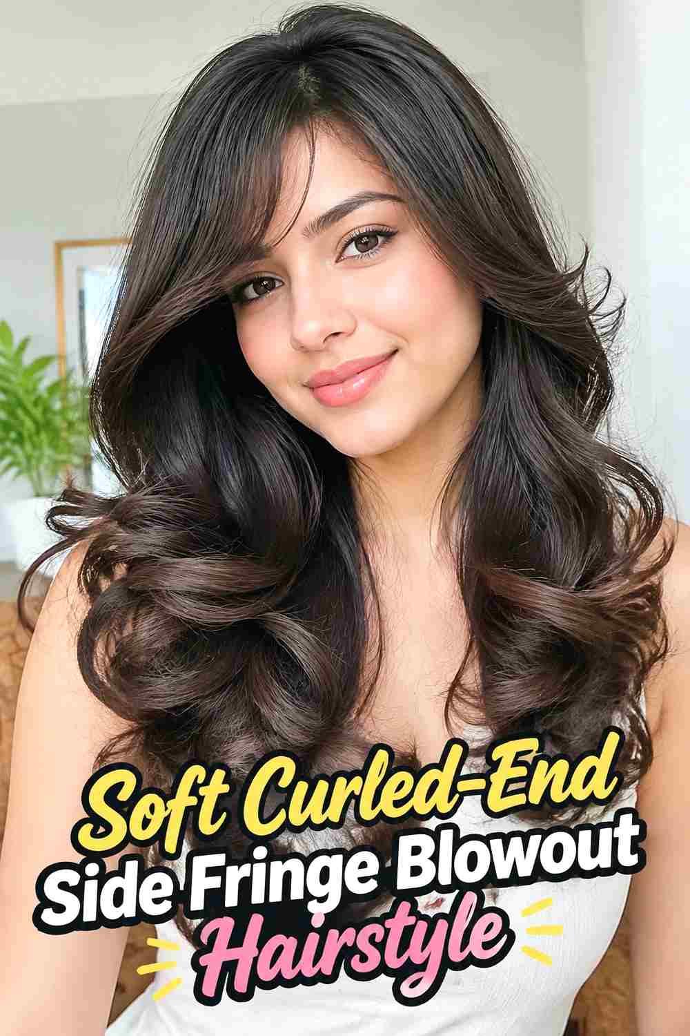 7. Soft Curled End Side Fringe Blowout Hairstyle