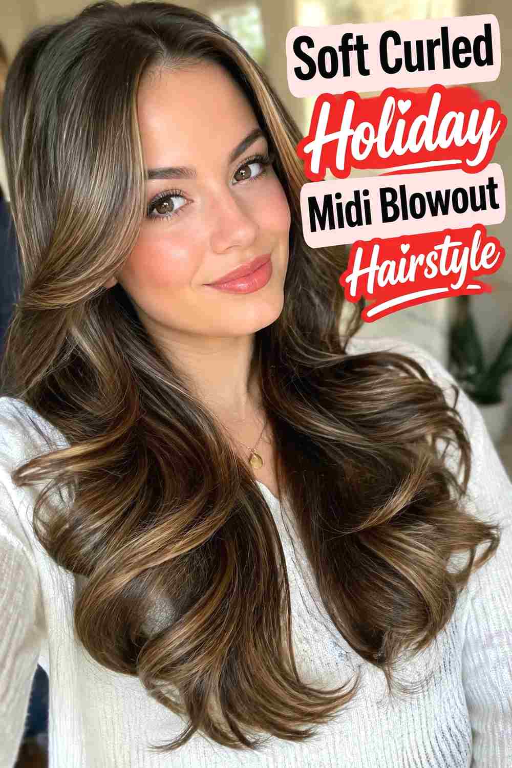 9. Soft Curled Holiday Midi Blowout Hairstyle