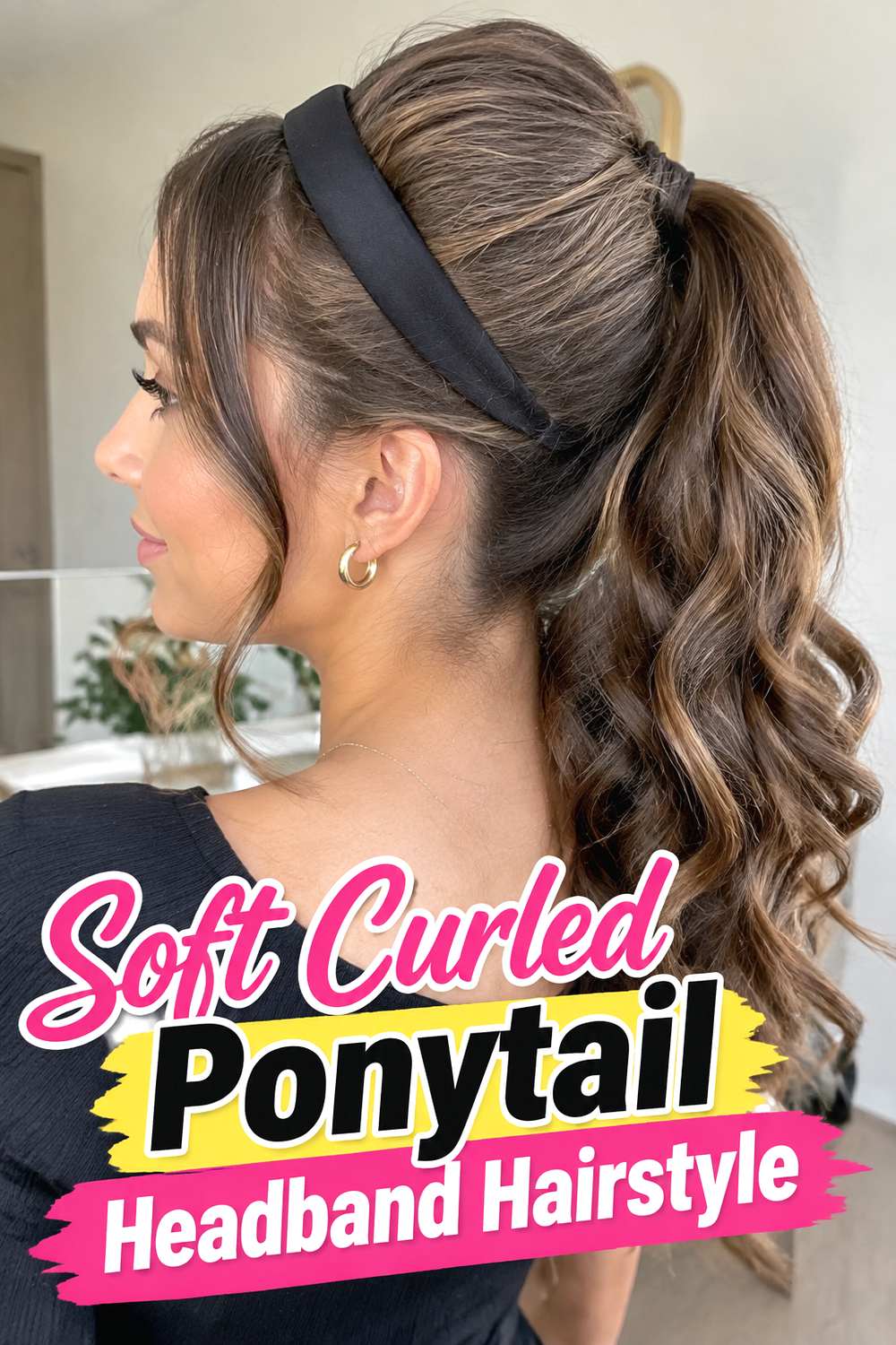 Soft Curled Ponytail Headband Hairstyle