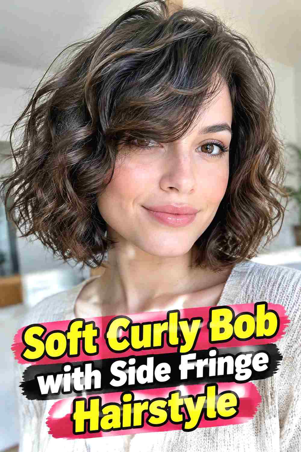 1. Soft Curly Bob With Side Fringe Hairstyle