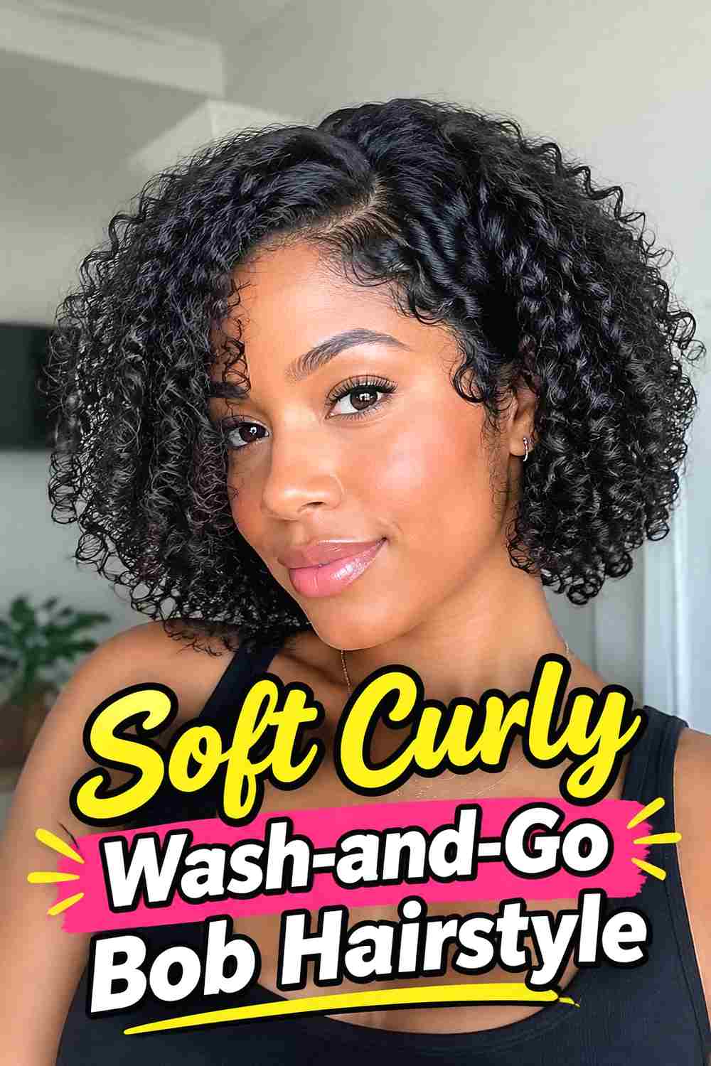 1. Soft Curly Wash And Go Bob Hairstyle