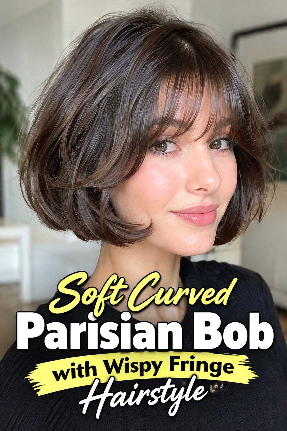 13. Soft Curved Parisian Bob With Wispy Fringe Hairstyle