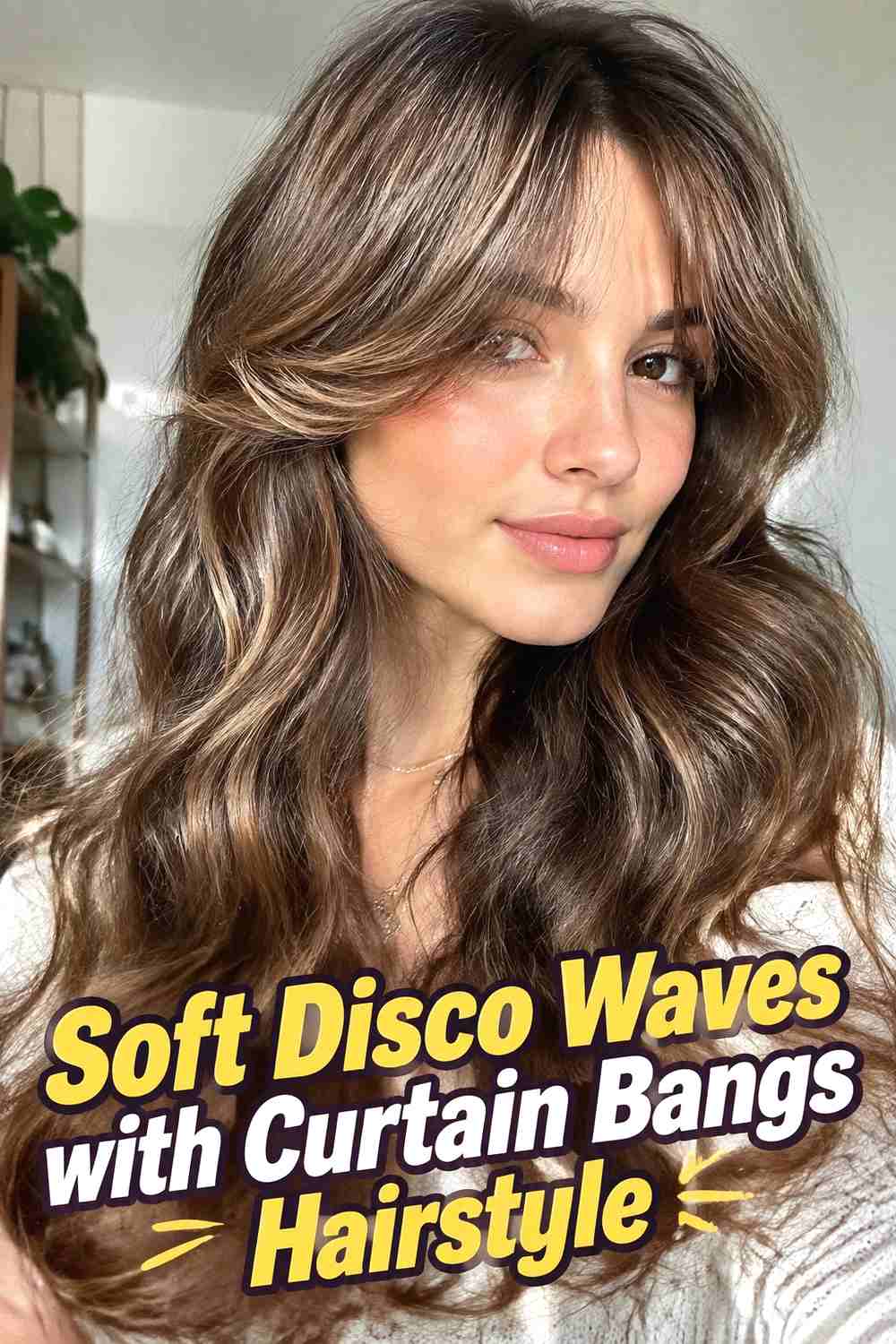 7. Soft Disco Waves With Curtain Bangs Hairstyle