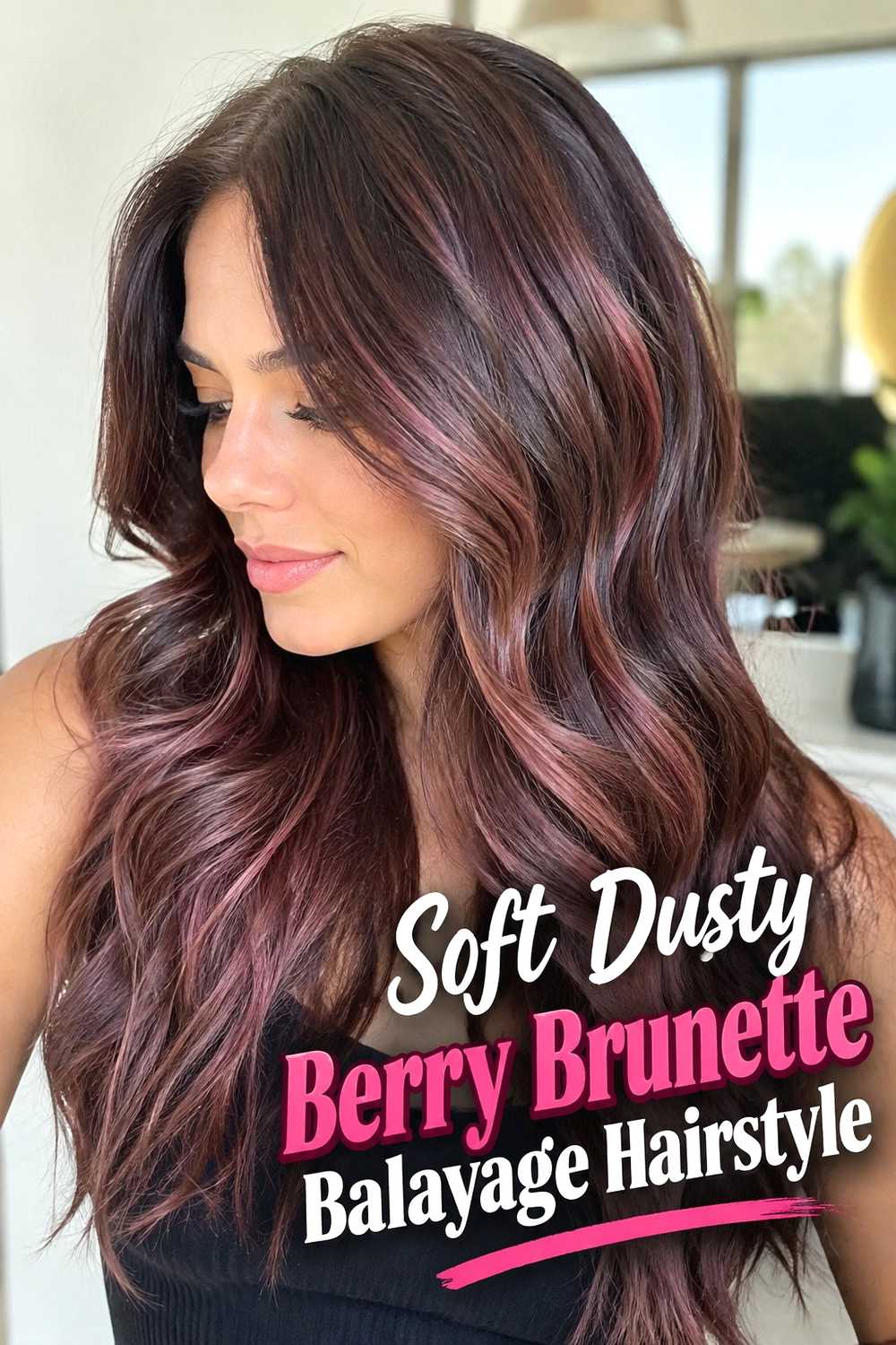 1. Soft Dusty Berry Brunette Balayage Hairstyle
