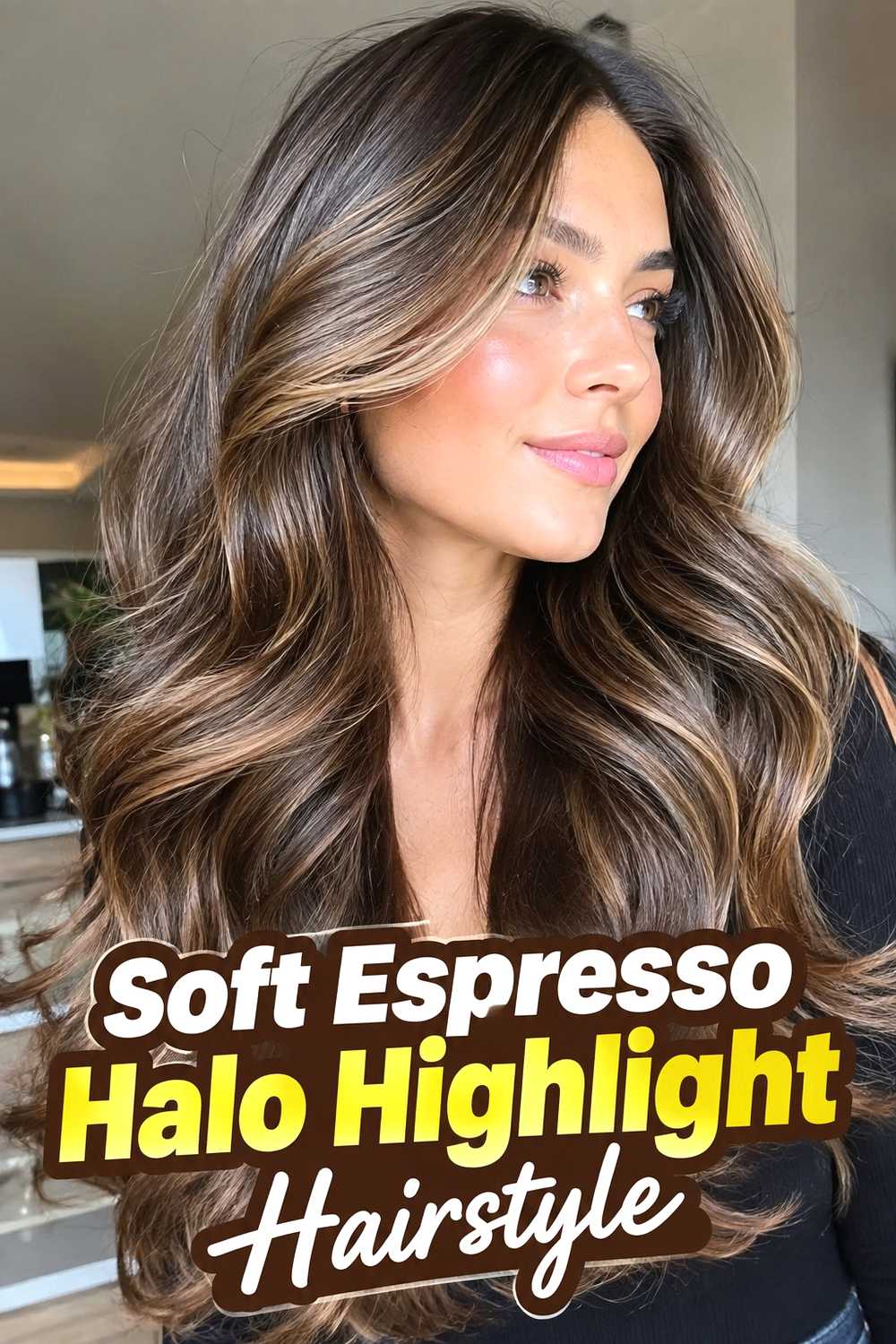1. Soft Espresso Halo Highlight Hairstyle