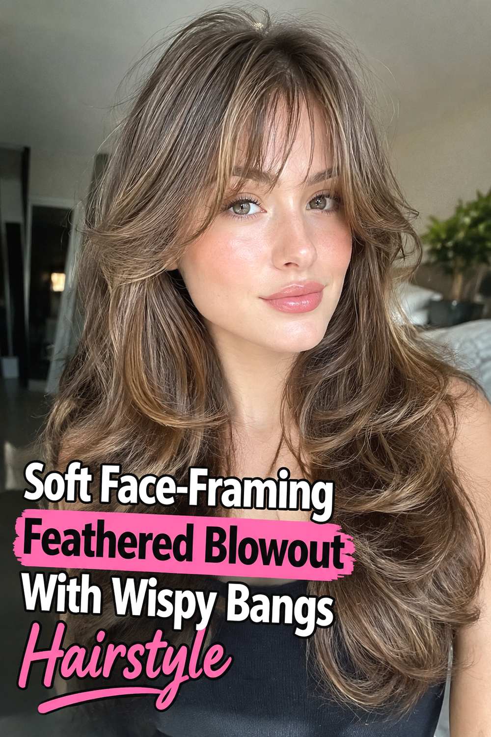 Soft Face-Framing Feathered Blowout With Wispy Bangs Hairstyle