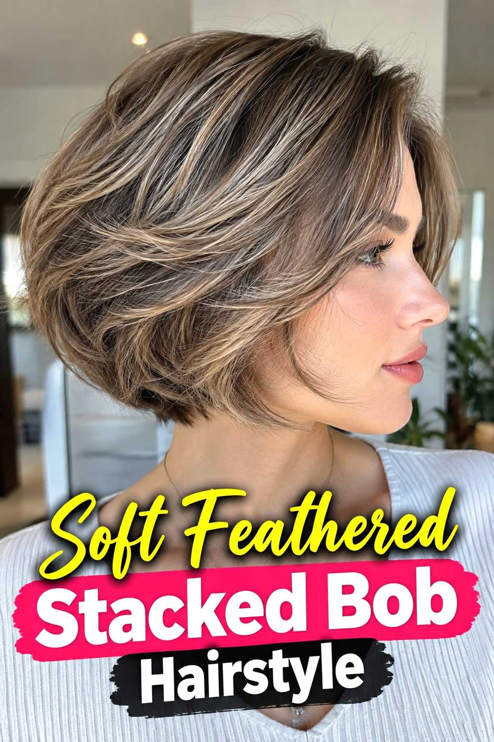 5. Soft Feathered Stacked Bob Hairstyle