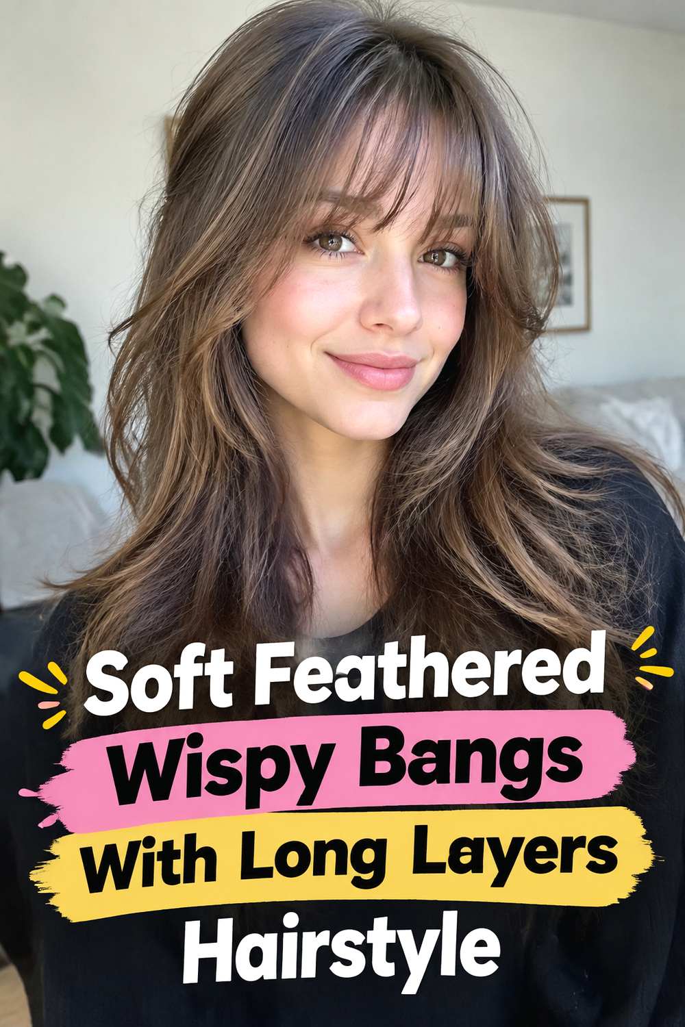 Soft Feathered Wispy Bangs With Long Layers Hairstyle