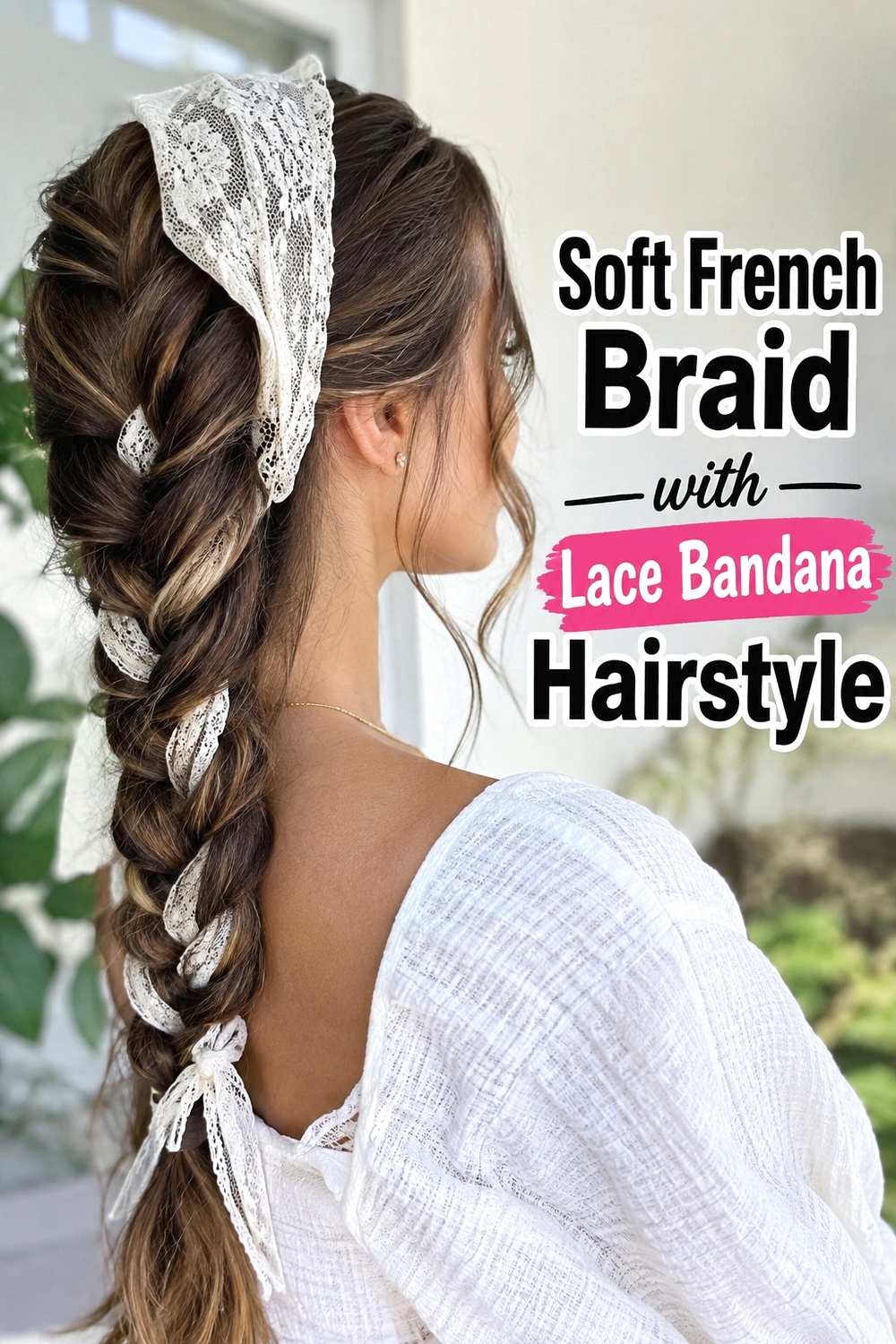 4. Soft French Braid With Lace Bandana Hairstyle