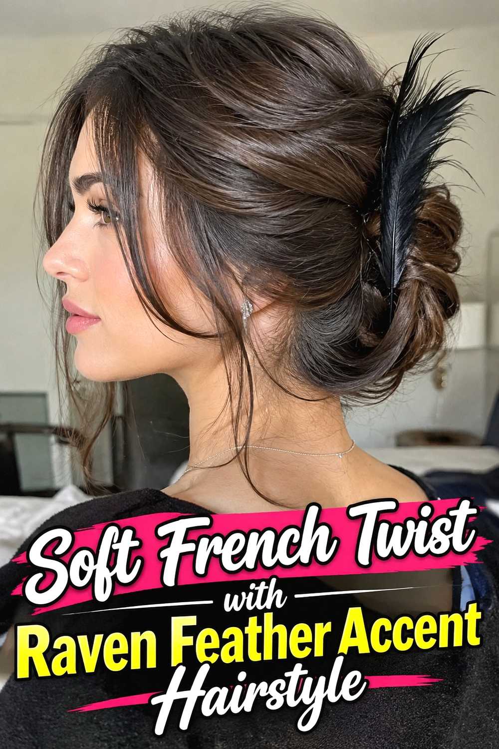 19. Soft French Twist With Raven Feather Accent Hairstyle