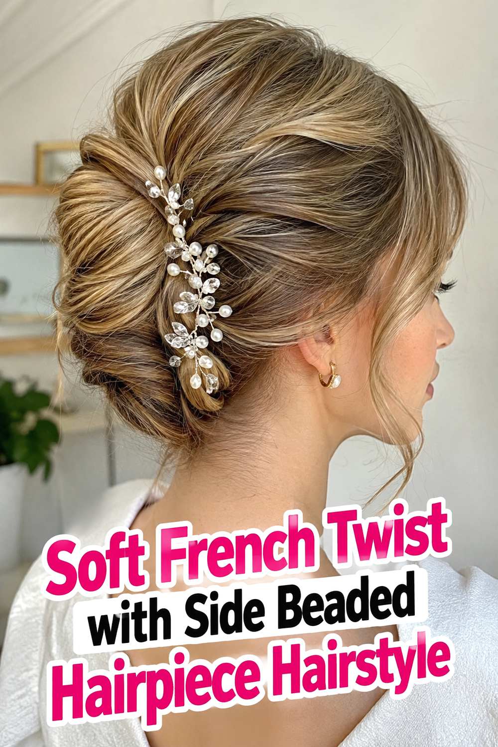 Soft French Twist with Side Beaded Hairpiece Hairstyle