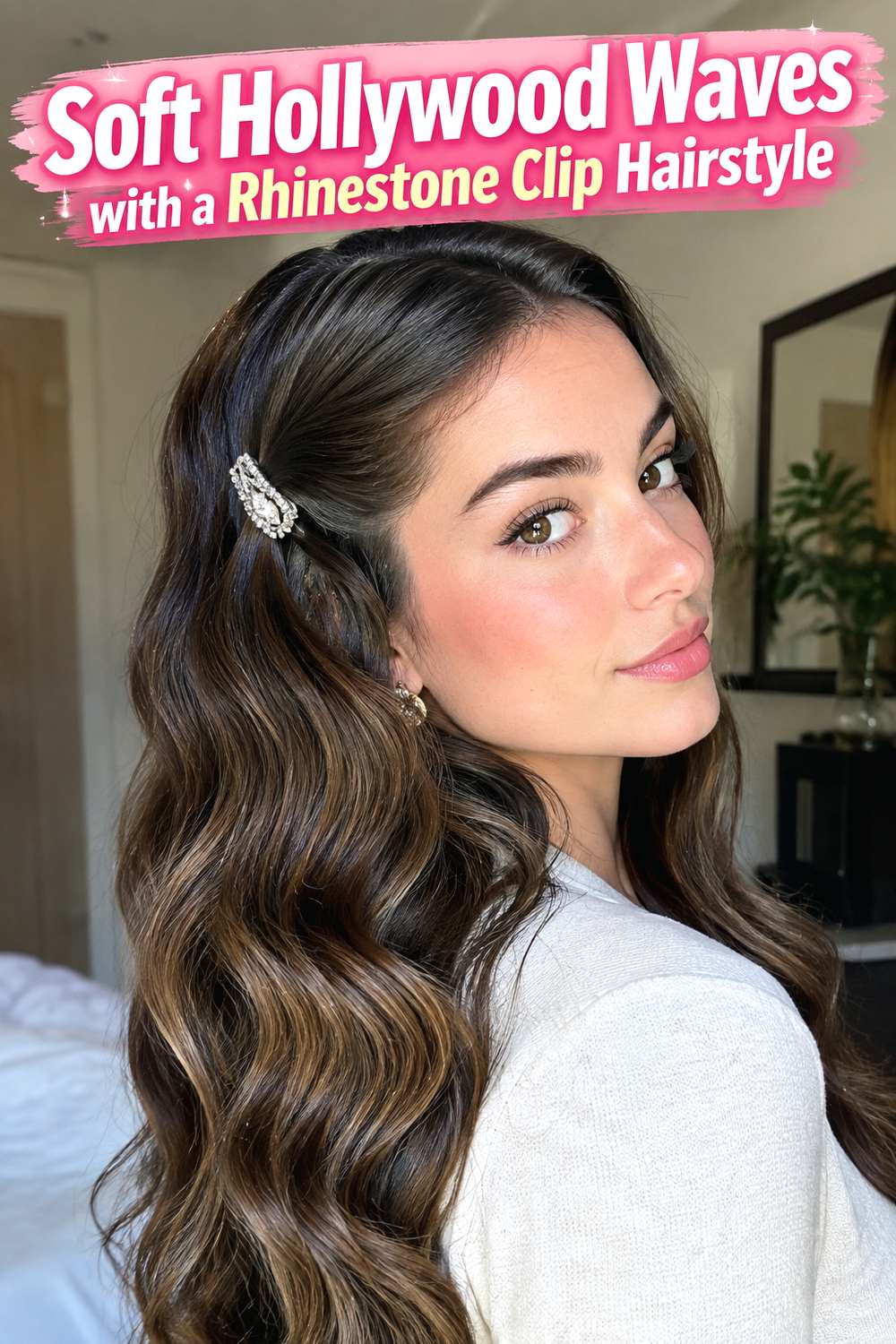 Soft Hollywood Waves with a Rhinestone Clip Hairstyle