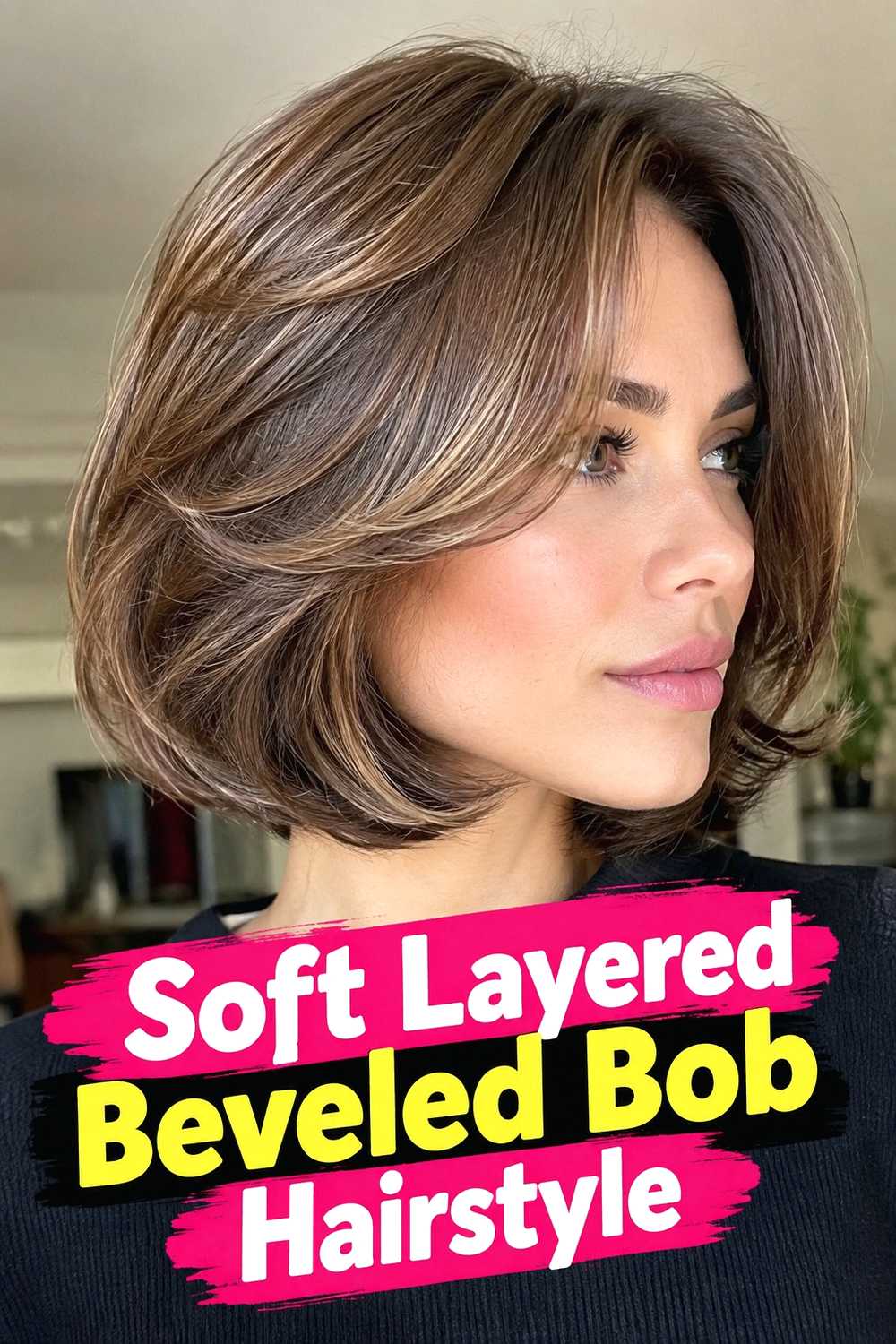 3. Soft Layered Beveled Bob Hairstyle