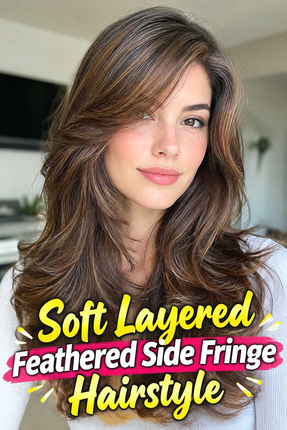 1. Soft Layered Feathered Side Fringe Hairstyle