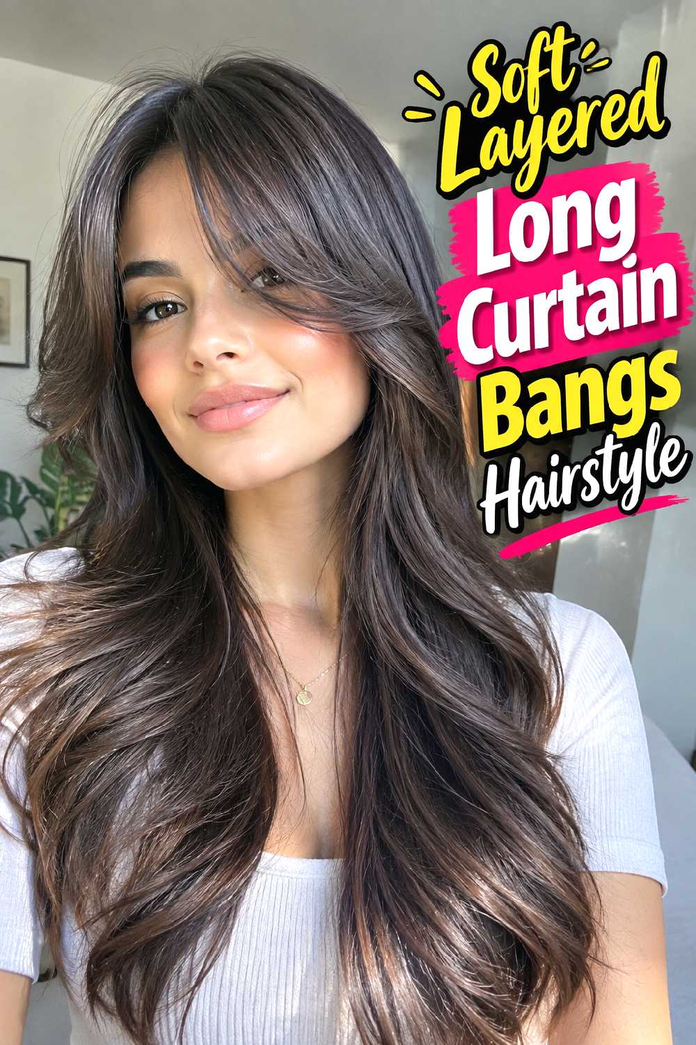 Soft Layered Long Curtain Bangs Hairstyle