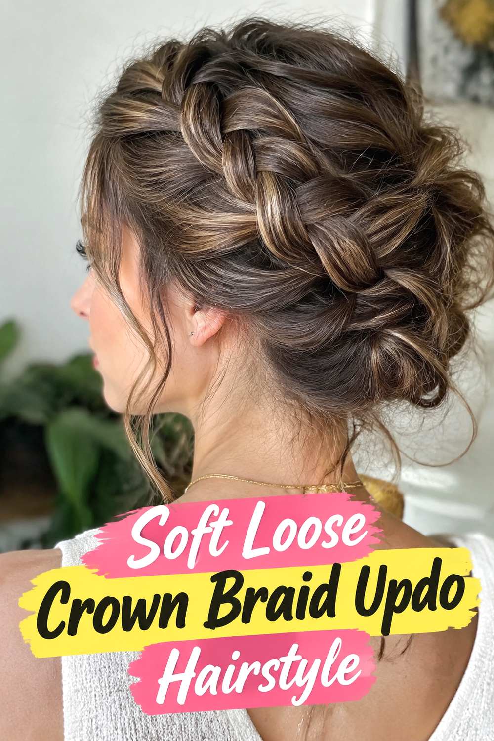 Soft Loose Crown Braid Updo Hairstyle