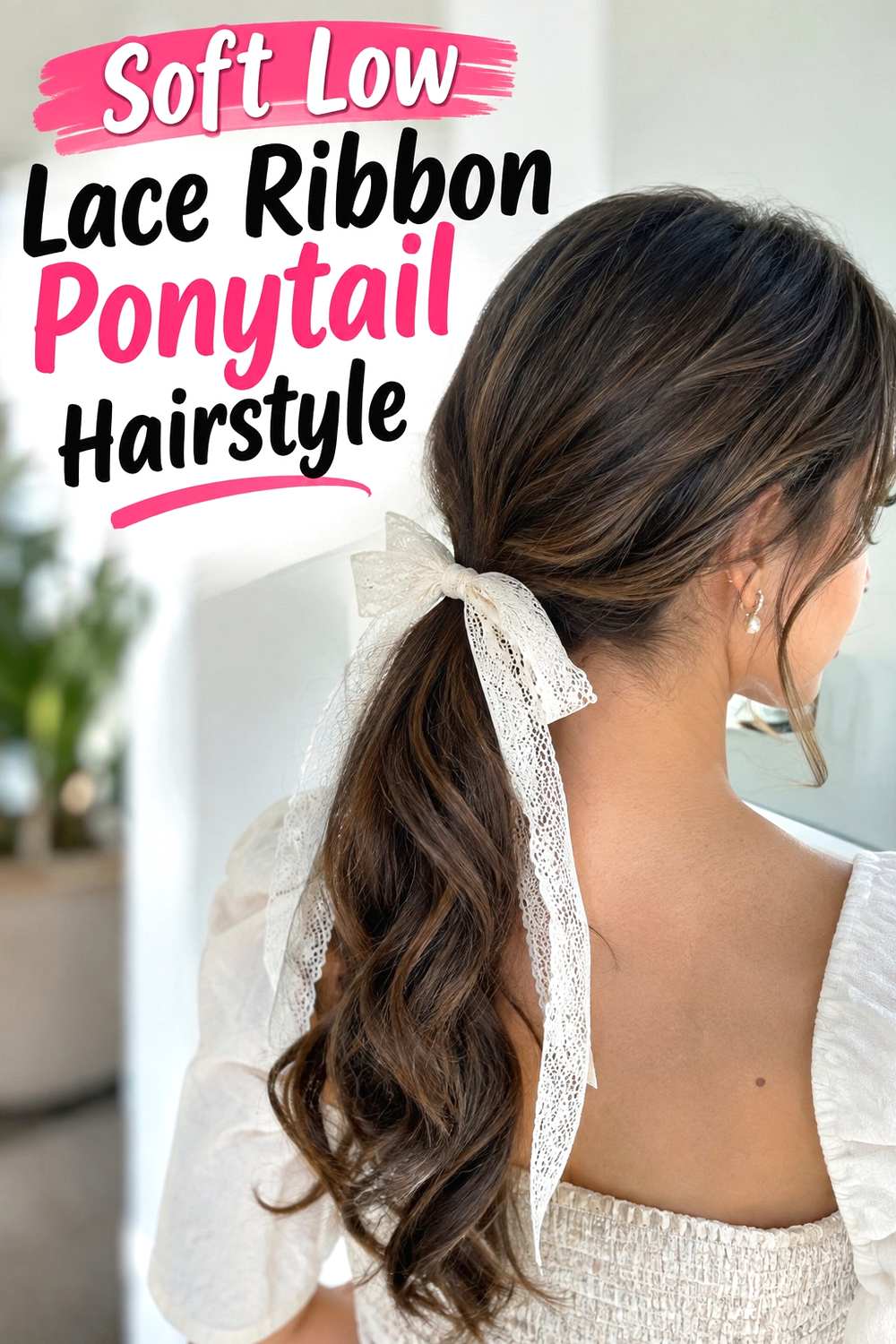 2. Soft Low Lace Ribbon Ponytail Hairstyle