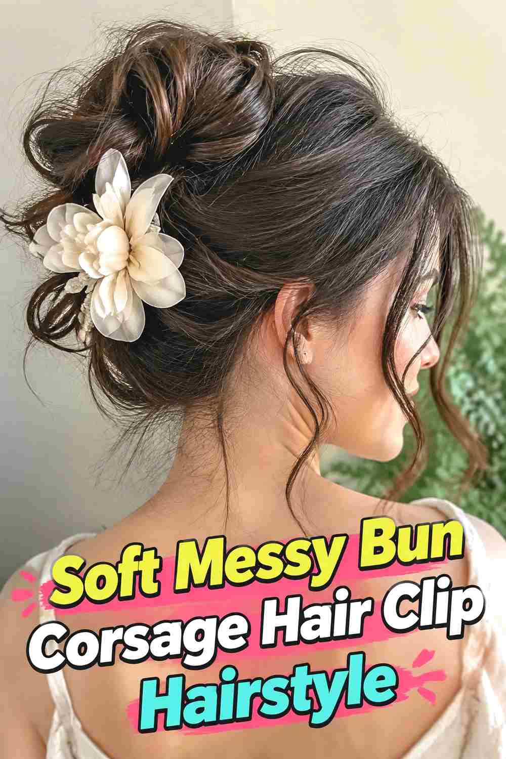 4. Soft Messy Bun Corsage Hair Clip Hairstyle