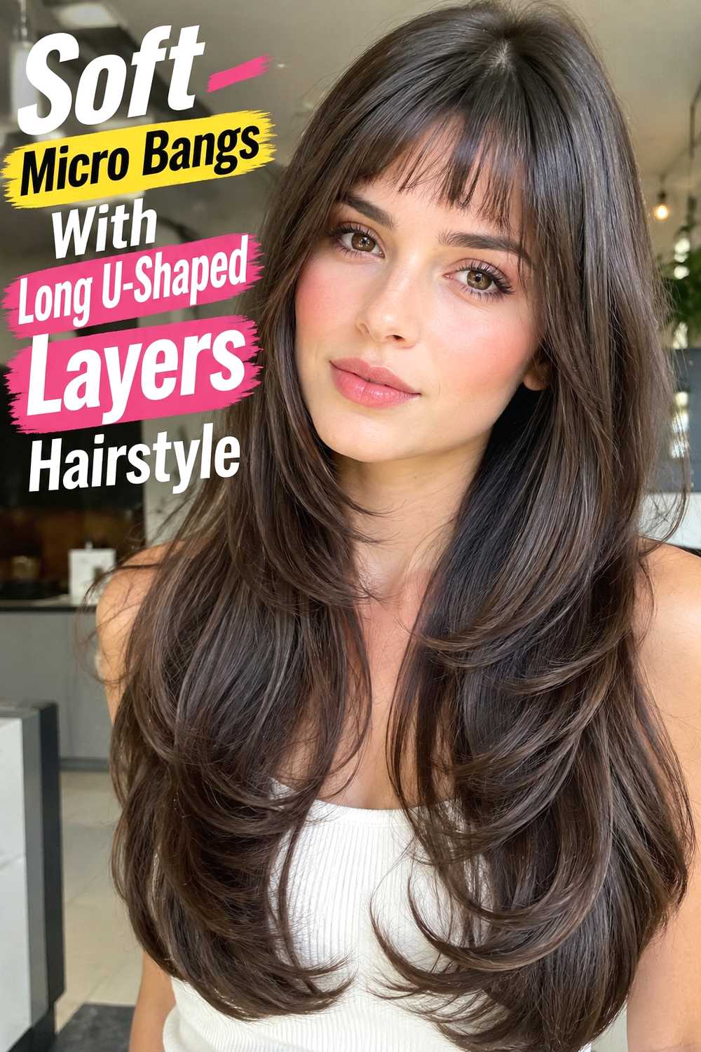 14. Soft Micro Bangs With Long U Shaped Layers Hairstyle