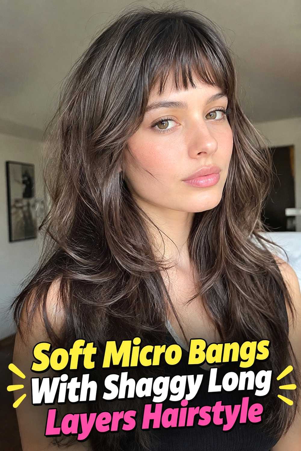 8. Soft Micro Bangs With Shaggy Long Layers Hairstyle