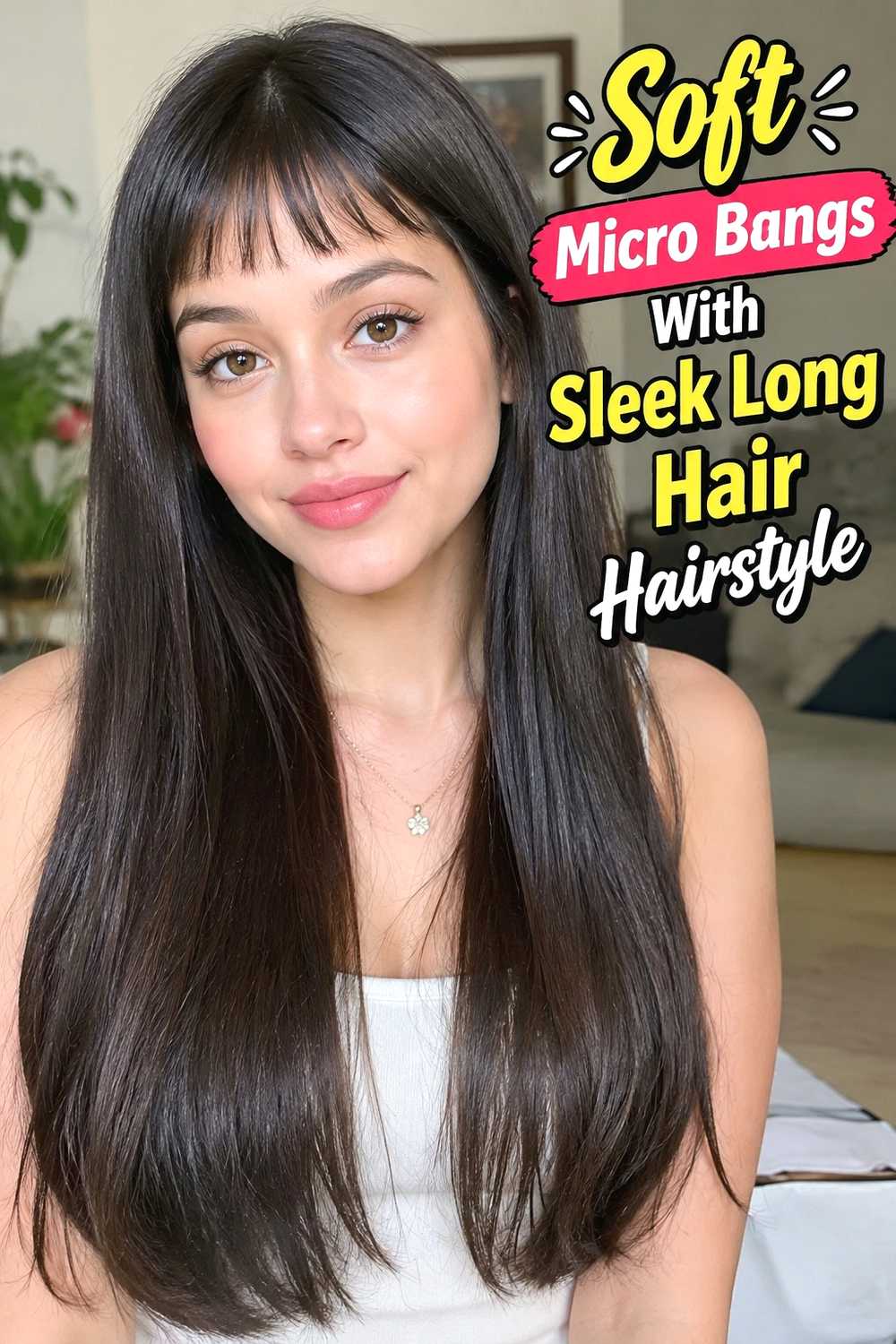 4. Soft Micro Bangs With Sleek Long Hair Hairstyle