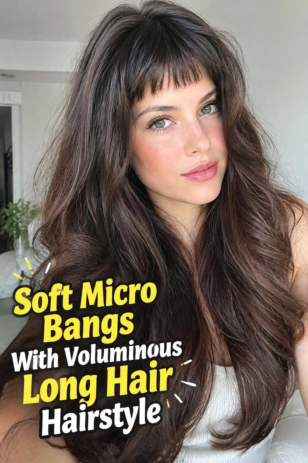 10. Soft Micro Bangs With Voluminous Long Hair Hairstyle