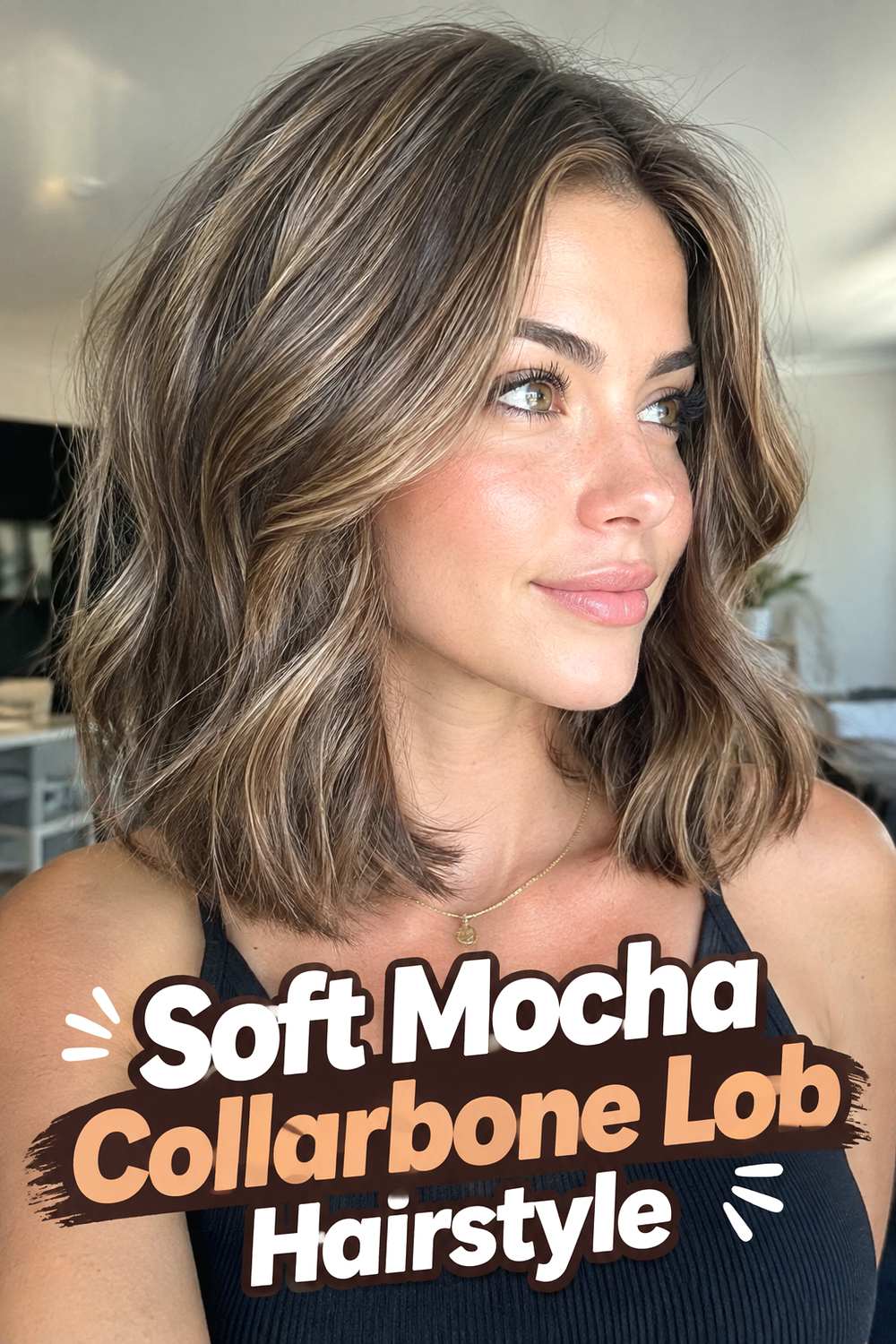 Soft Mocha Collarbone Lob Hairstyle