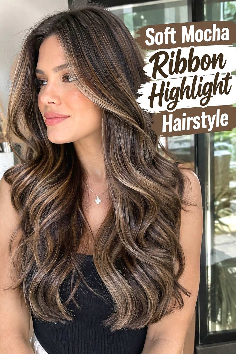 1. Soft Mocha Ribbon Highlight Hairstyle