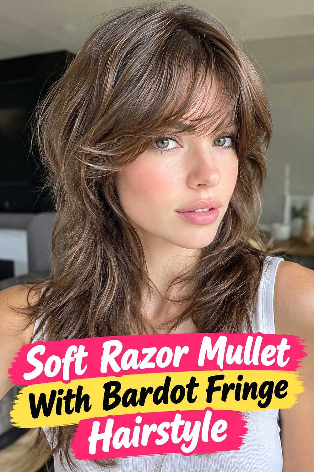 16. Soft Razor Mullet With Bardot Fringe Hairstyle