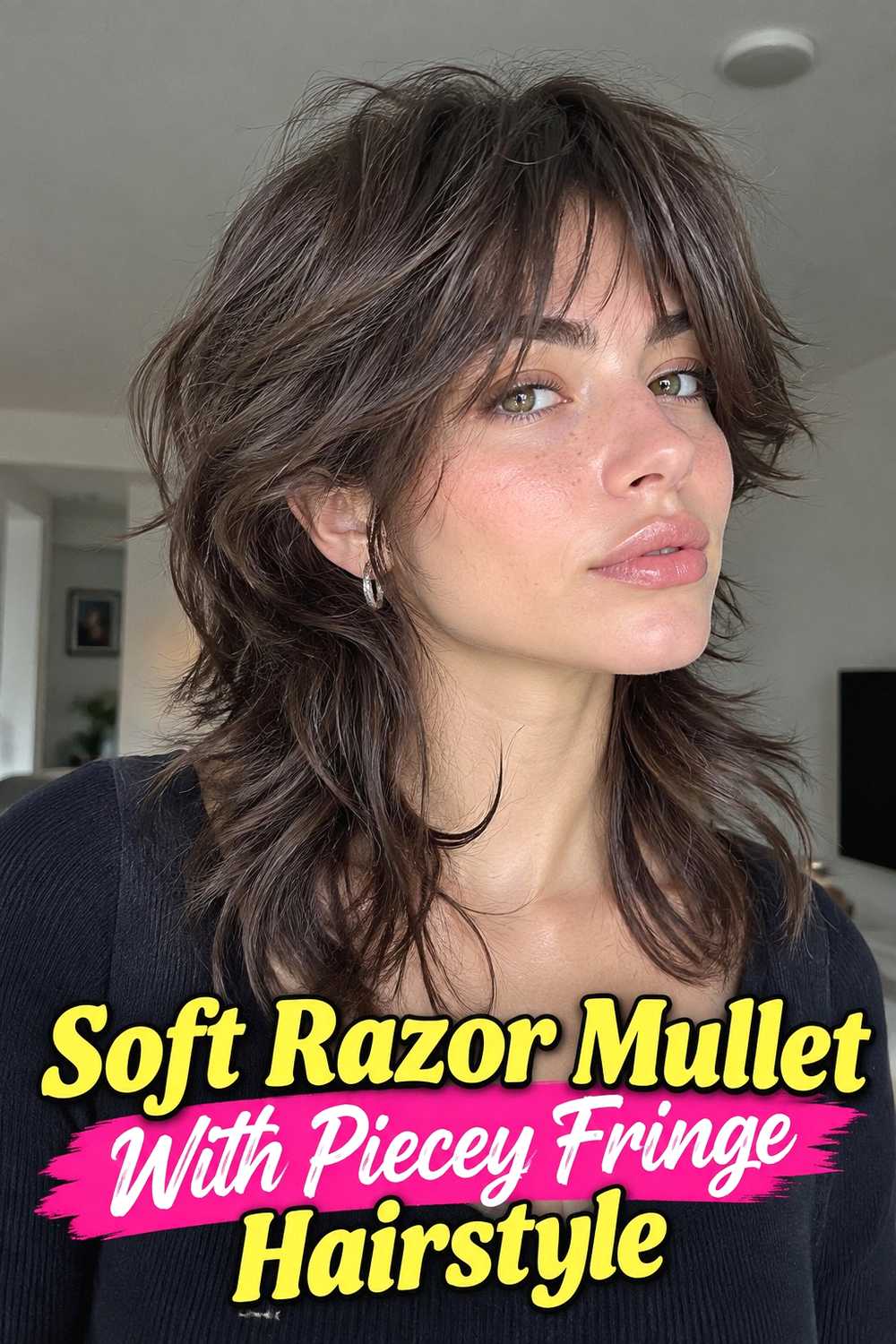 13. Soft Razor Mullet With Piecey Fringe Hairstyle