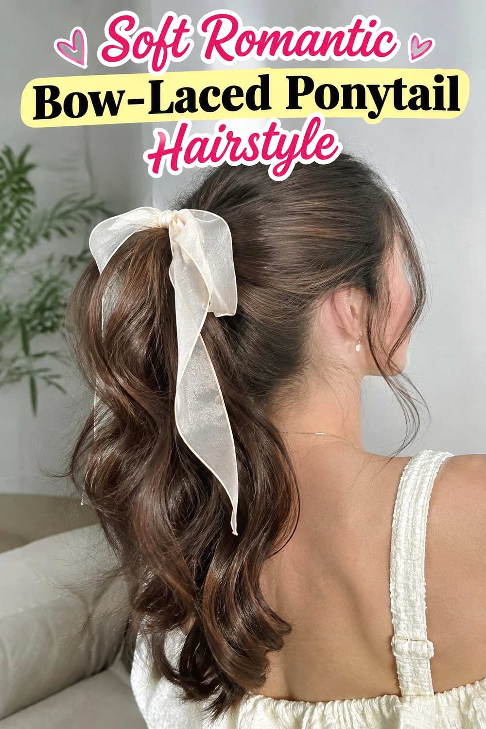 9. Soft Romantic Bow Laced Ponytail Hairstyle