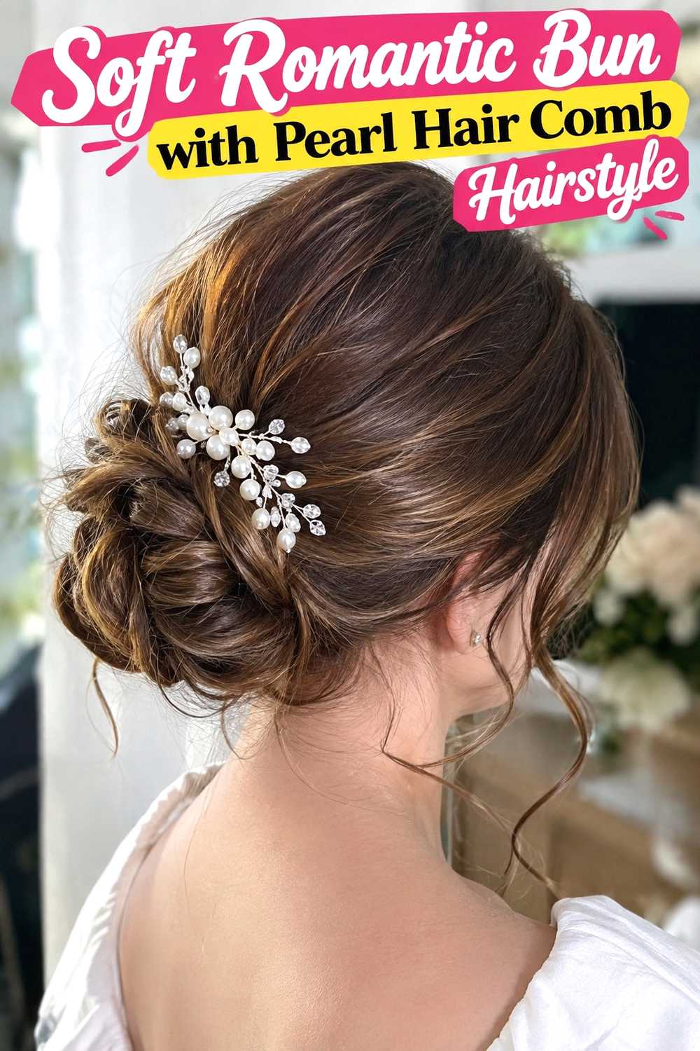 3. Soft Romantic Bun With Pearl Hair Comb Hairstyle
