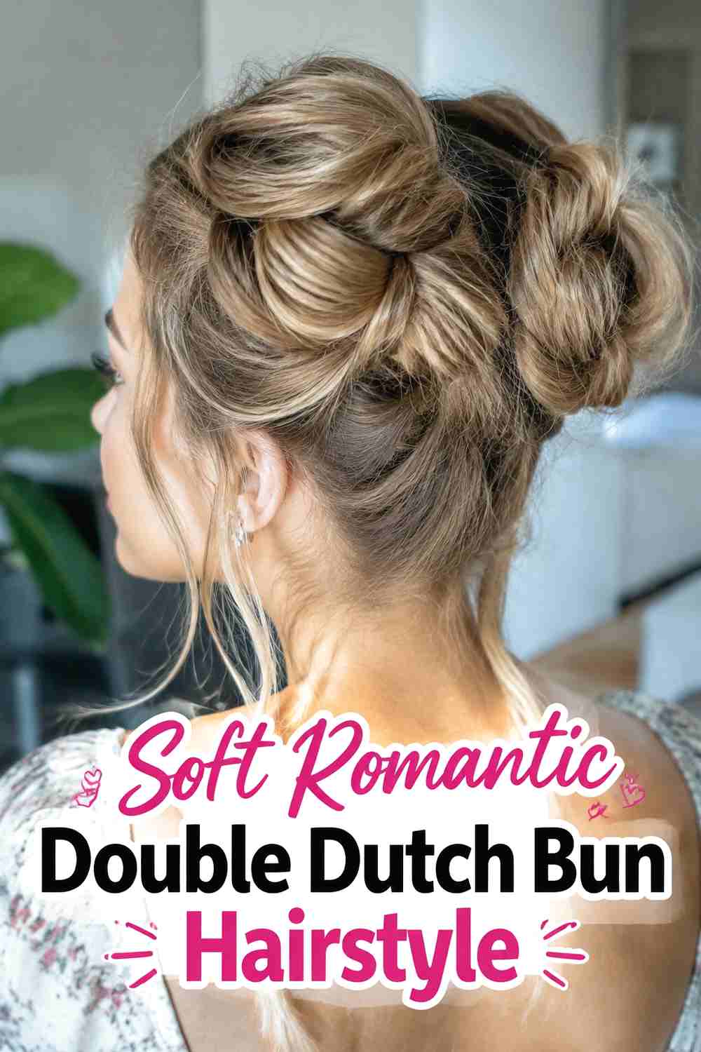 16. Soft Romantic Double Dutch Bun Hairstyle