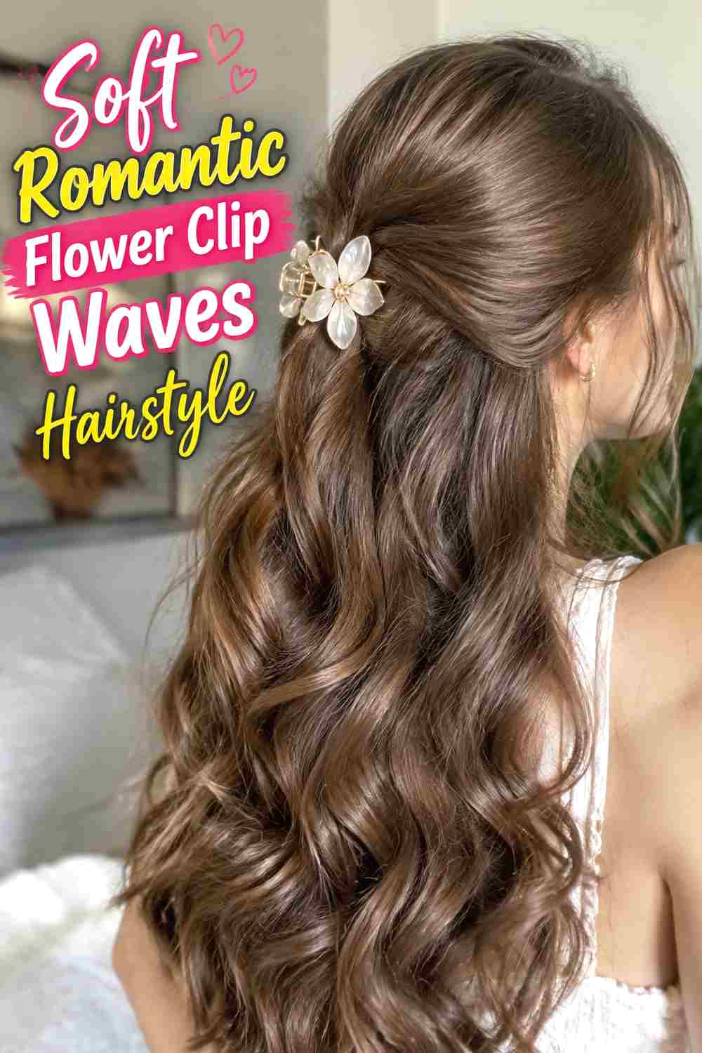 8. Soft Romantic Flower Clip Waves Hairstyle