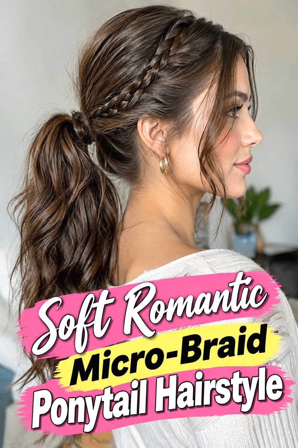 18. Soft Romantic Micro Braid Ponytail Hairstyle